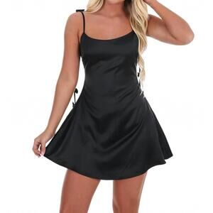 NEW LENA darling details 3d bow satin mini dress in black
